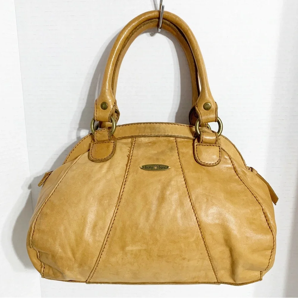 Lucky Brand Sunset Junction Lamb Leather Top Handled Satchel Cutout Front Pocket